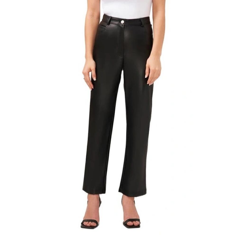 Halogen Pants Faux Leather Straight Leg 5-Pocket Trousers Rich Black NWT Size 14